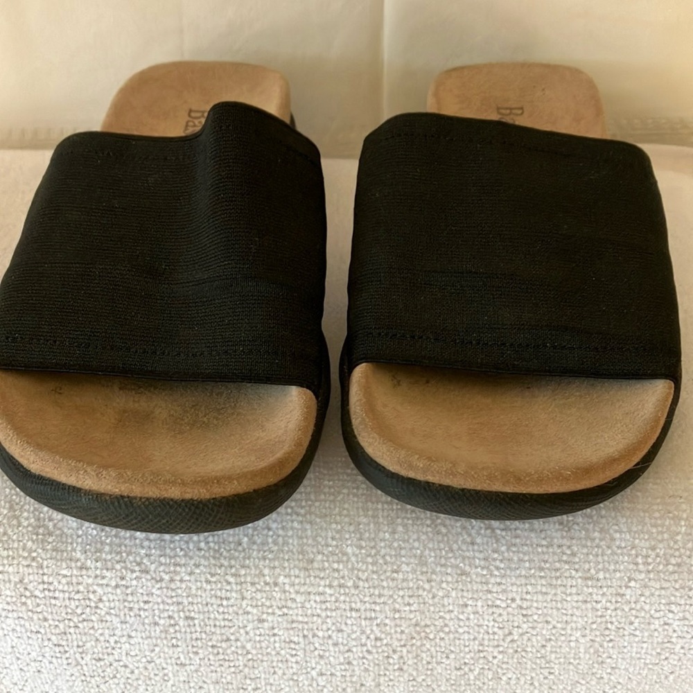 Bass Women’s Laila Sz 7 Wedge Slide Black Stretch Sandals Slip on Preowned